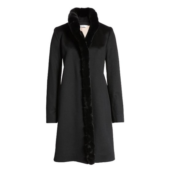 Fleurette Wool Car Coat With Genuine RexRabbit Fur - Picture 3 of 11